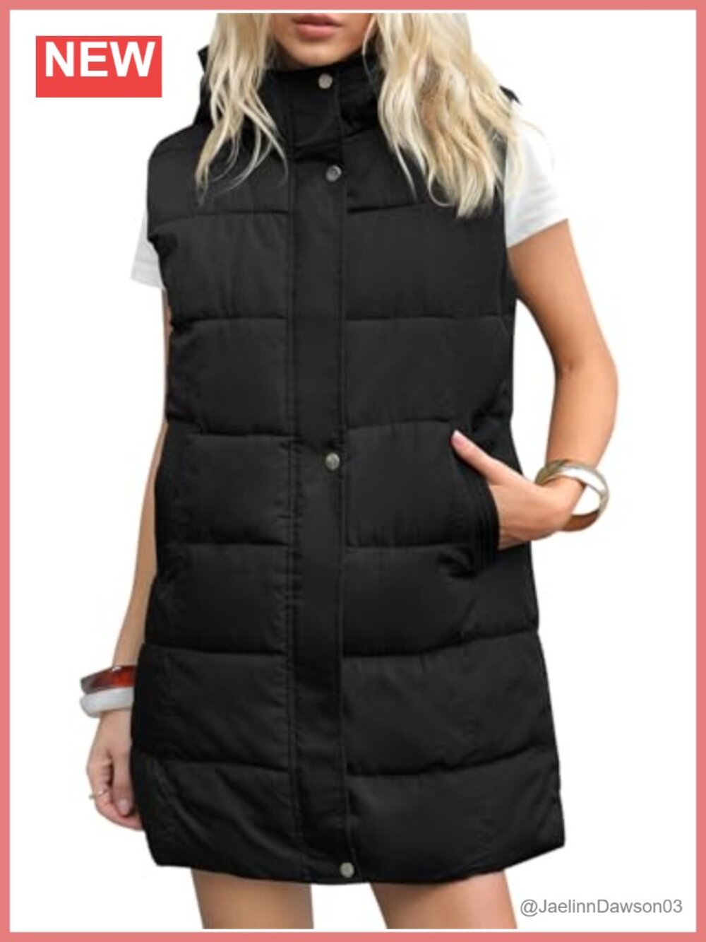 Women's Long Quilted Puffer Vest Hooded Zip Up Sleeveless Jacket